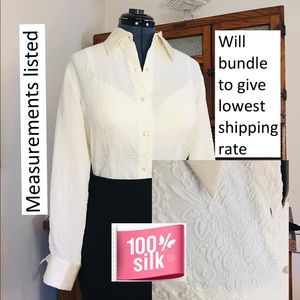 100% silk embossed 3D ivory sz6 Ann Taylor blouse